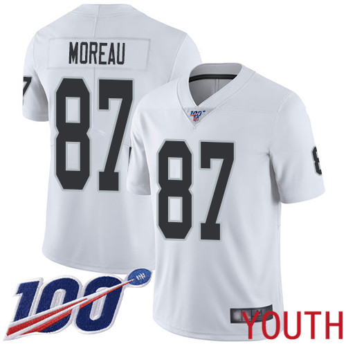 Oakland Raiders Limited White Youth Foster Moreau Road Jersey NFL Football #87 100th Season Vapor Jersey